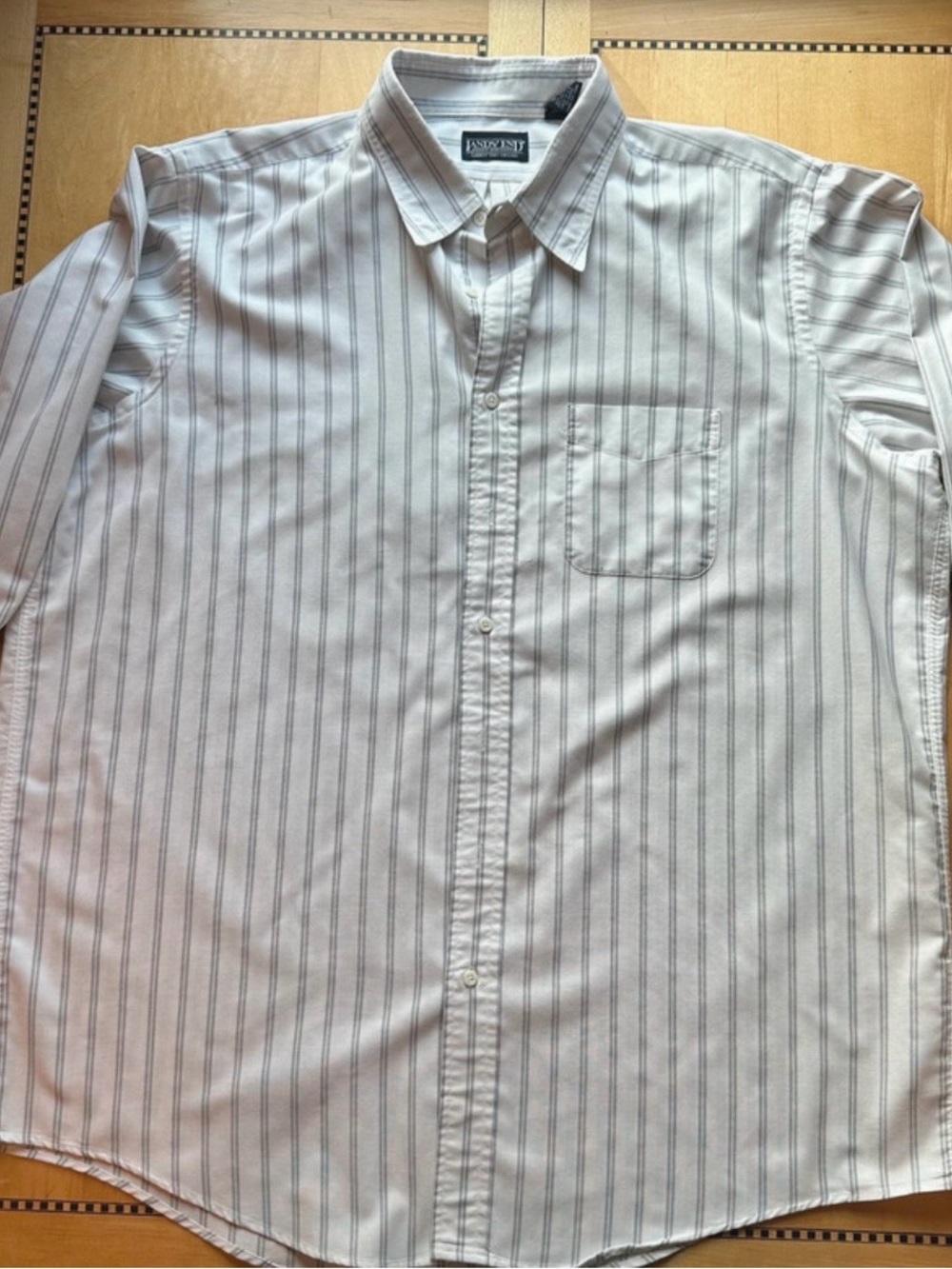 Lands' End Men's White Button-Down Shirt with Gray Pinstripes